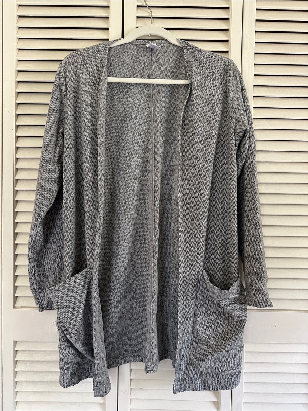 Senita Open-Front Gray Herringbone Open Front Sweater Cardigan
